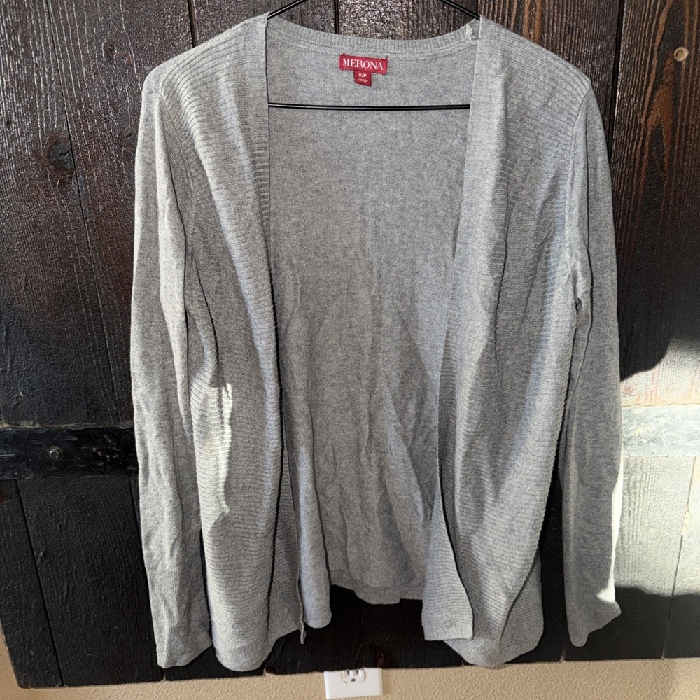 Merona Women's Size Small Grey Open Front Cardigan Lightweight Long Sleeve T